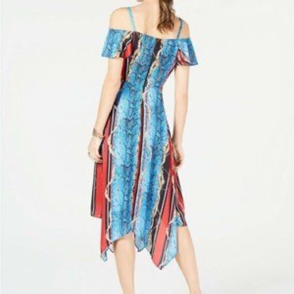 NWT INC Womens Cold Shoulder Surplice Snake Belt Stripe Midi Dress Sz 12 $119.50